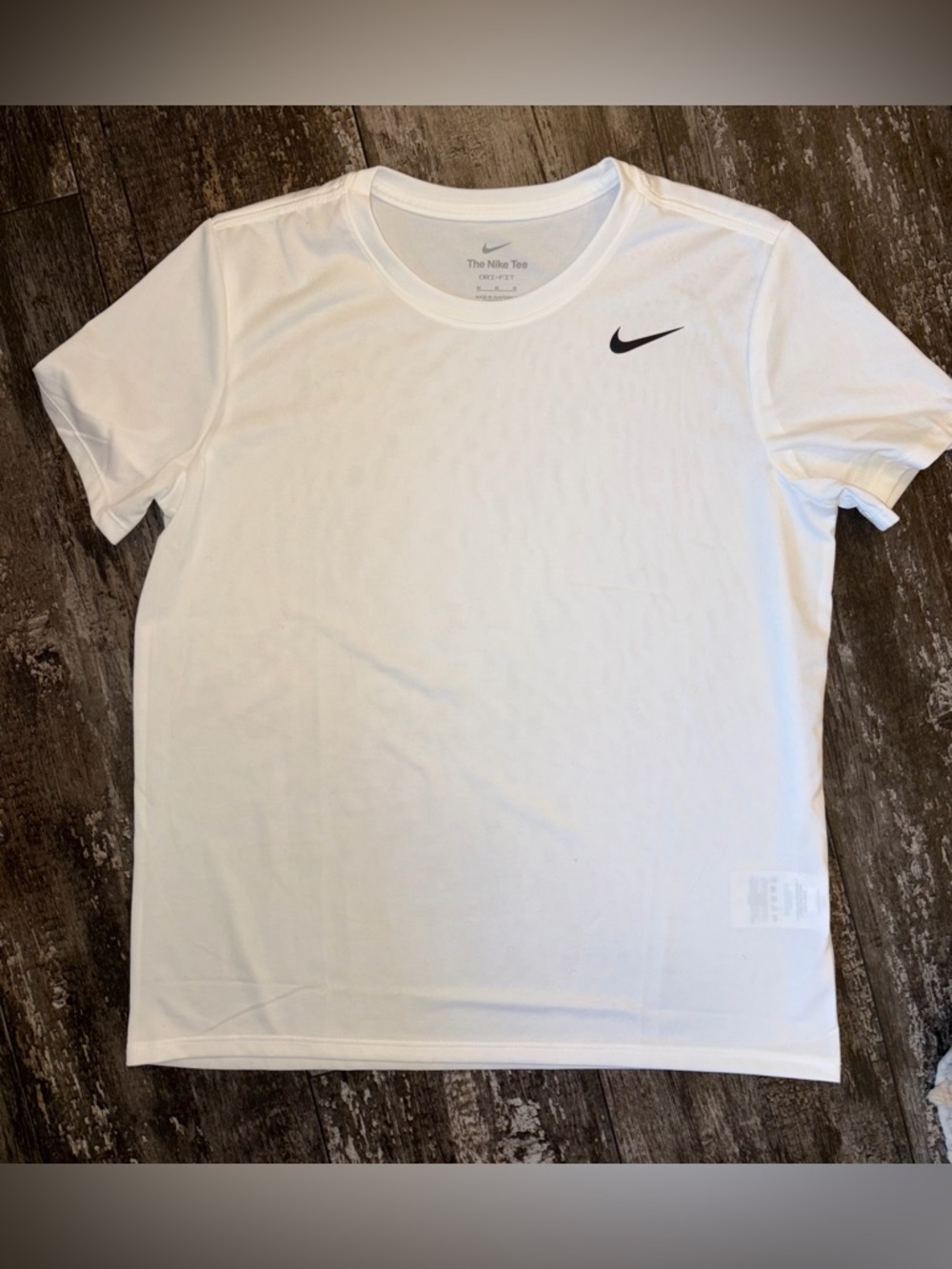 Nike White Short-Sleeve Dri-FIT Tee with Black Swoosh NWOT